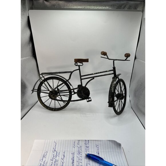 Vtg Metal & Wood Bicycle Home Decor, Wheels & Chain Turn - Picture 13 of 13